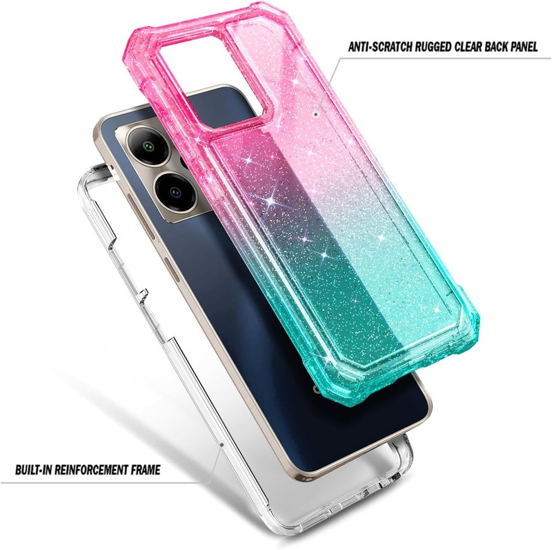 WDHD for Cricket Outlast 5G 2024 Case, AT&T Motivate Pro 5G with [Built-in Screen Protector], [9FT Military Grade Drop Tested] Full-Body Protective Shockproof Bumper Case (Glitter Pink/Aqua) - Image 4